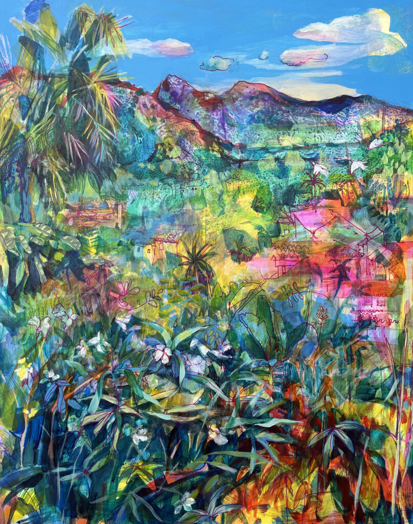 From the veranda. Pollenca 2023. Acrylic on board.