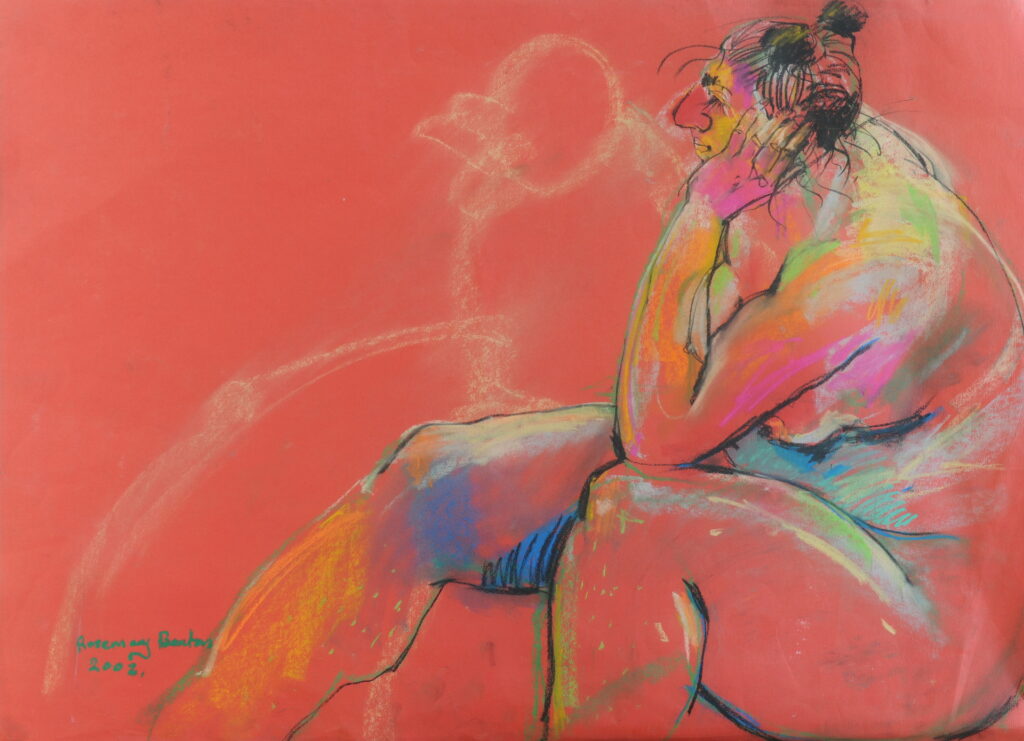 Elaine resting. Pastel on red paper. 2002.